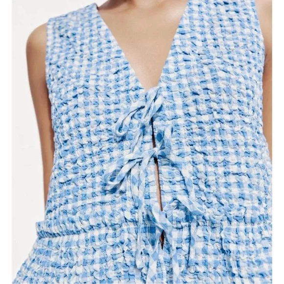 Zara Gingham Top - Light Blue - - Picture 3 of 8